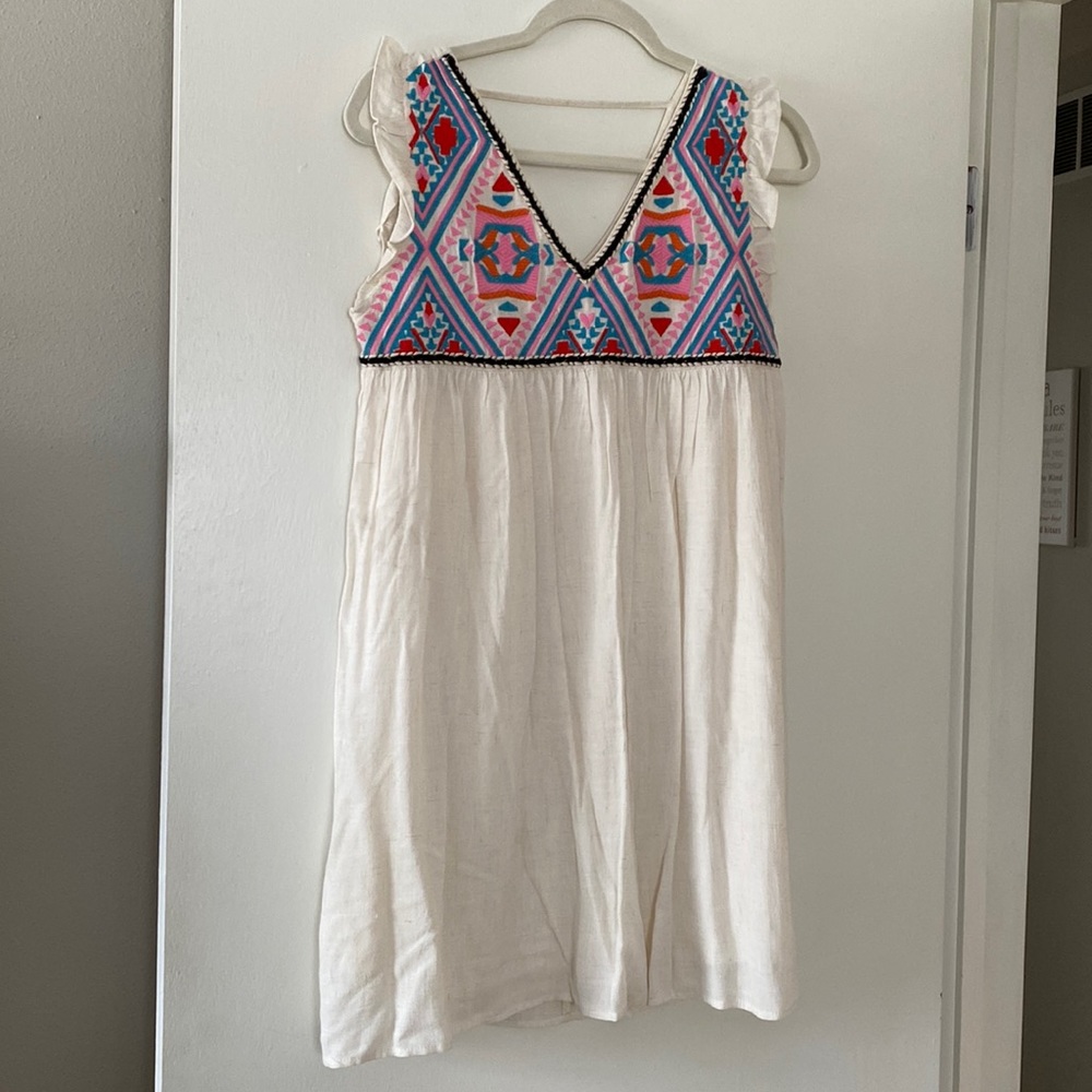 Vici boho sleeveless dress with embroidered detail at neck
